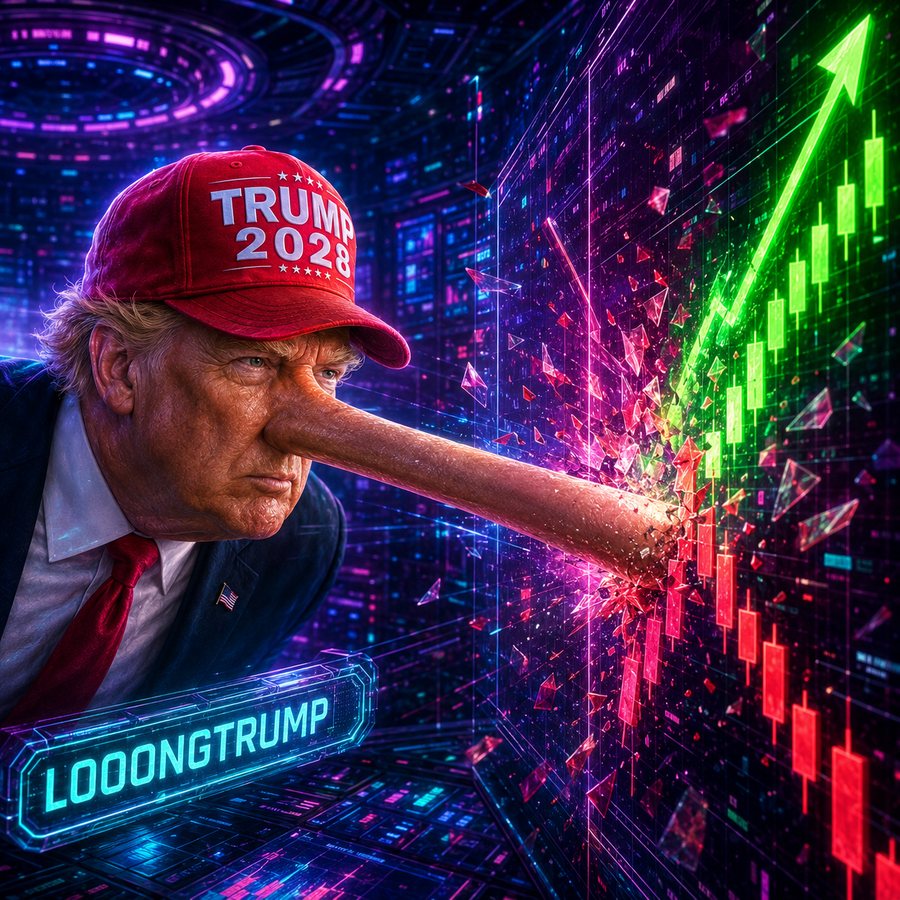 Chapter 02: the long nose smashes through a wall of red candles inside a neon purple and cyan digital trading grid as a green arrow shoots upward